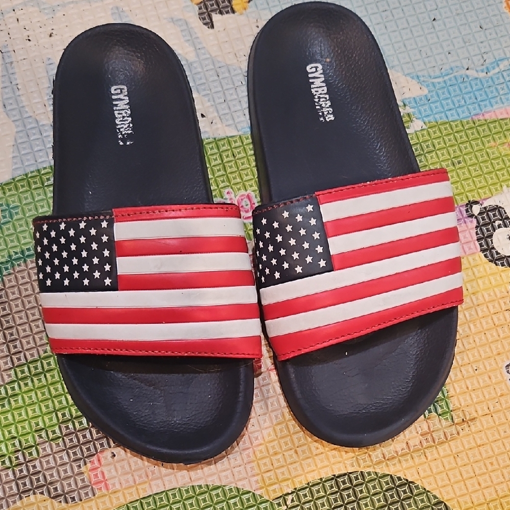 WEARABLE CONDITION GYMBOREE Size 2 Kids' Red and Blue Flag Slide Sandals